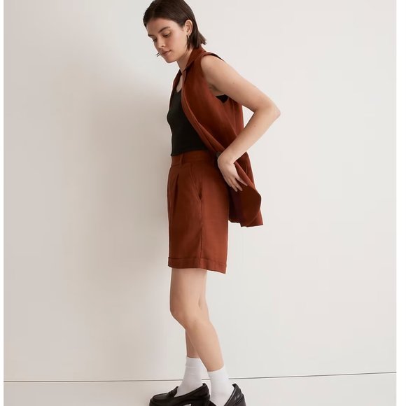 Madewell Harlow Short Linen Dusty Redwood 4 6 - Picture 4 of 7